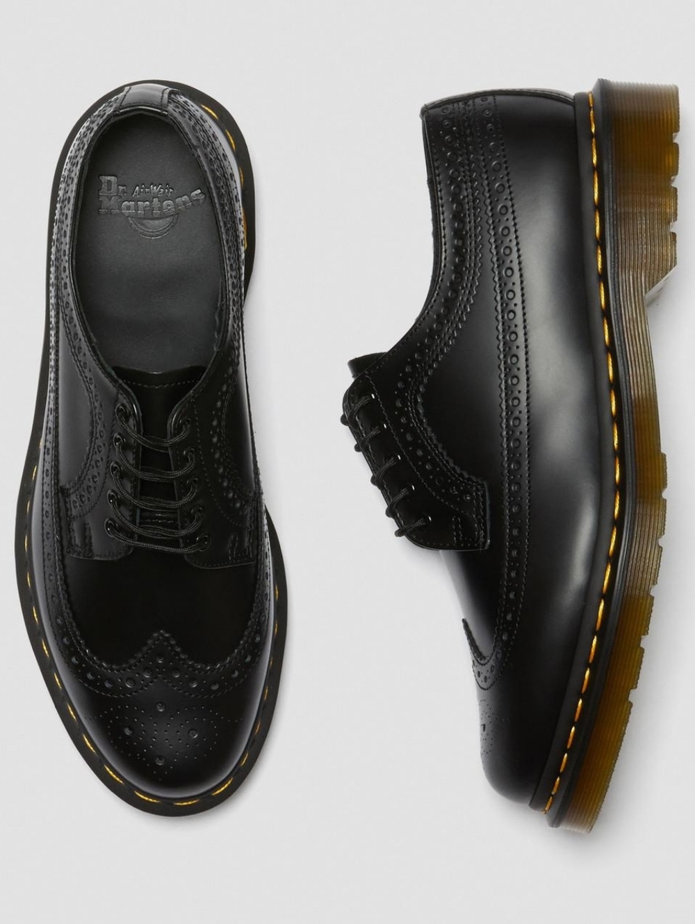 Dr. Martens 3989 Yellow Stitch Smooth Leather Brogue Shoes Black M 8 W 9